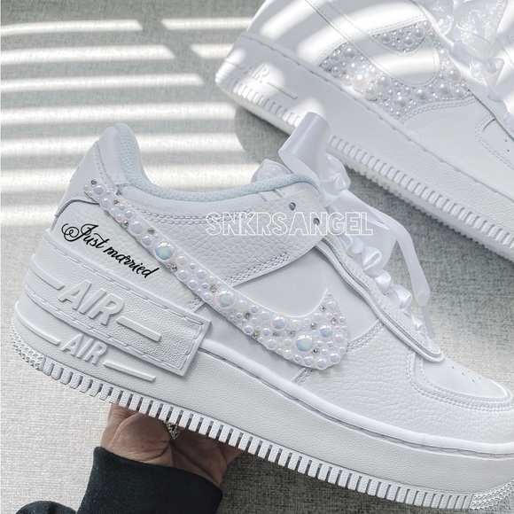 Nike Shoes - Nike wedding bridal air force 1 shadow pearl swarovski sneakers
